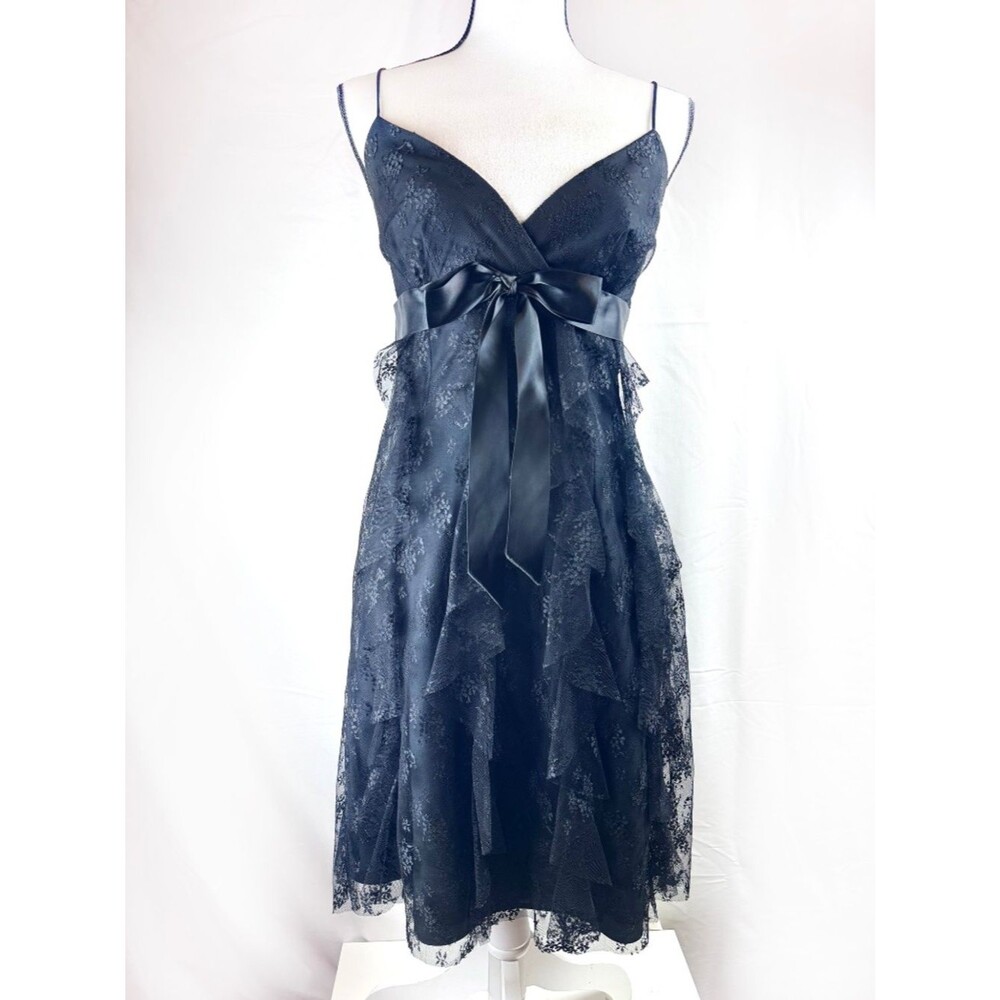 Cache Elegant Lace Cocktail Dress with Waist Ribbon - Size 6 (A203)
